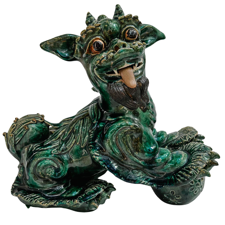 Large Vintage Chinese Green Glazed Pottery Kylin Chinese Dragons