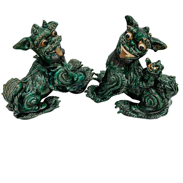 Large Vintage Chinese Green Glazed Pottery Kylin Chinese Dragons