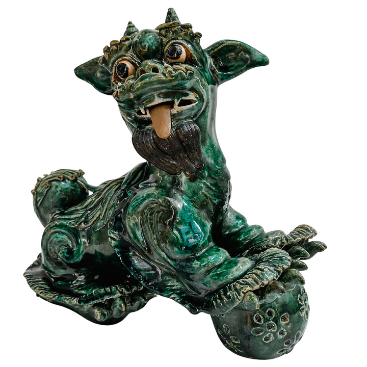 Large Vintage Chinese Green Glazed Pottery Kylin Chinese Dragons