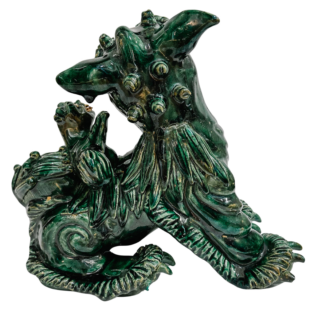 Large Vintage Chinese Green Glazed Pottery Kylin Chinese Dragons