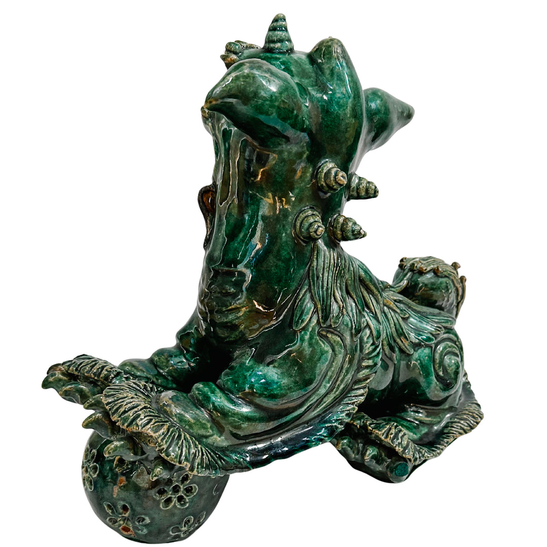 Large Vintage Chinese Green Glazed Pottery Kylin Chinese Dragons