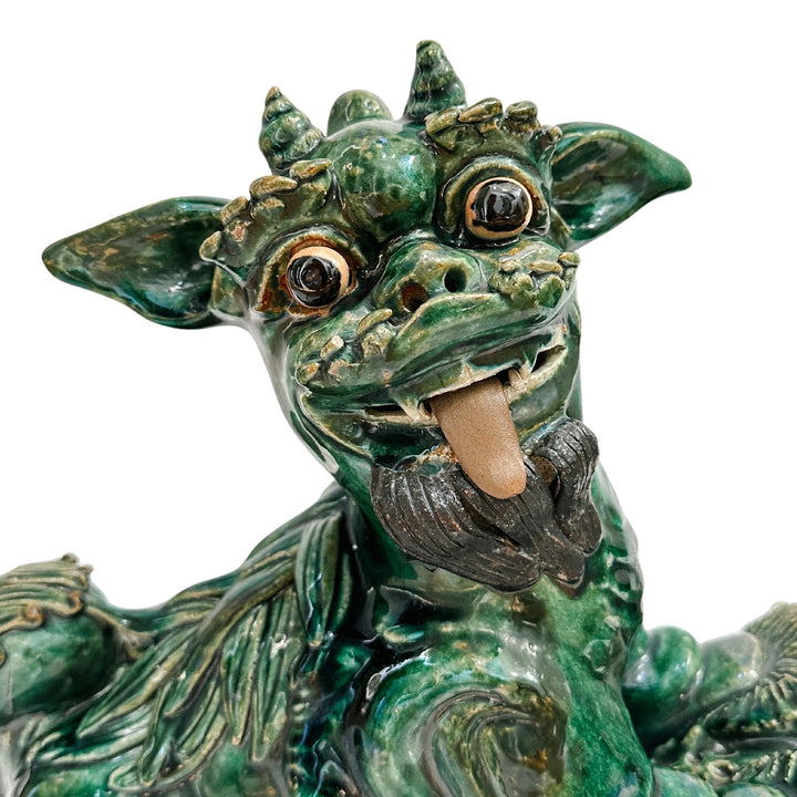 Large Vintage Chinese Green Glazed Pottery Kylin Chinese Dragons
