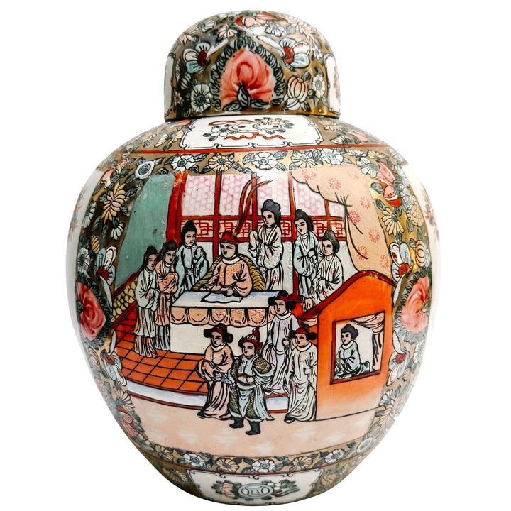 Large 13" Chinese Rose Medallion Porcelain Ginger Jar