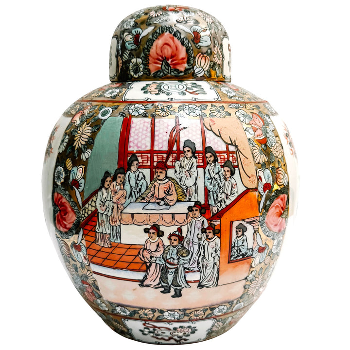 Large 13" Chinese Rose Medallion Porcelain Ginger Jar