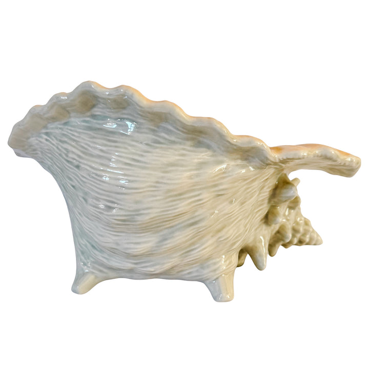 Large Vintage Coastal Ceramic Conch Shell Planter & Centerpiece Bowl