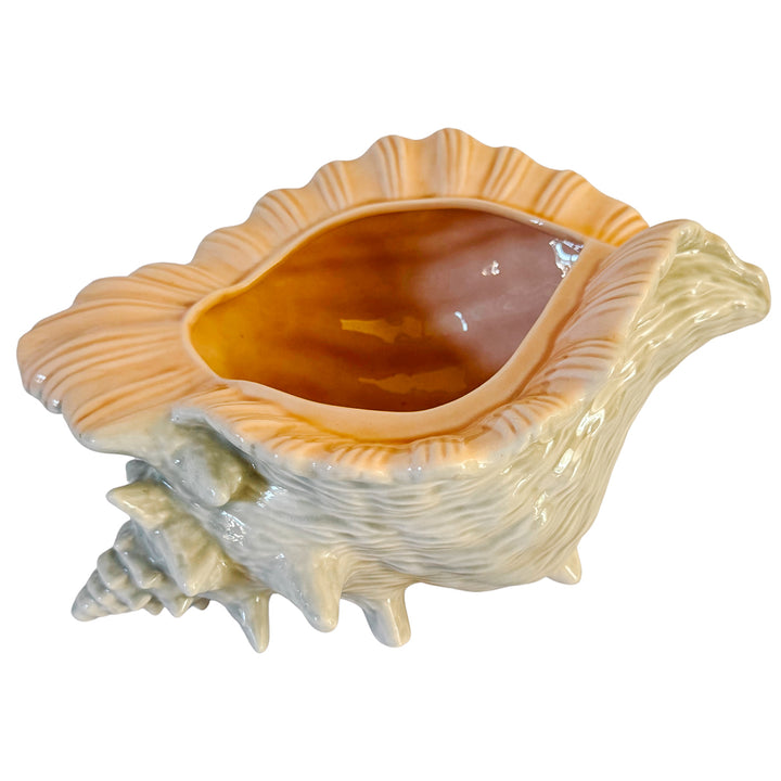 Large Vintage Coastal Ceramic Conch Shell Planter & Centerpiece Bowl
