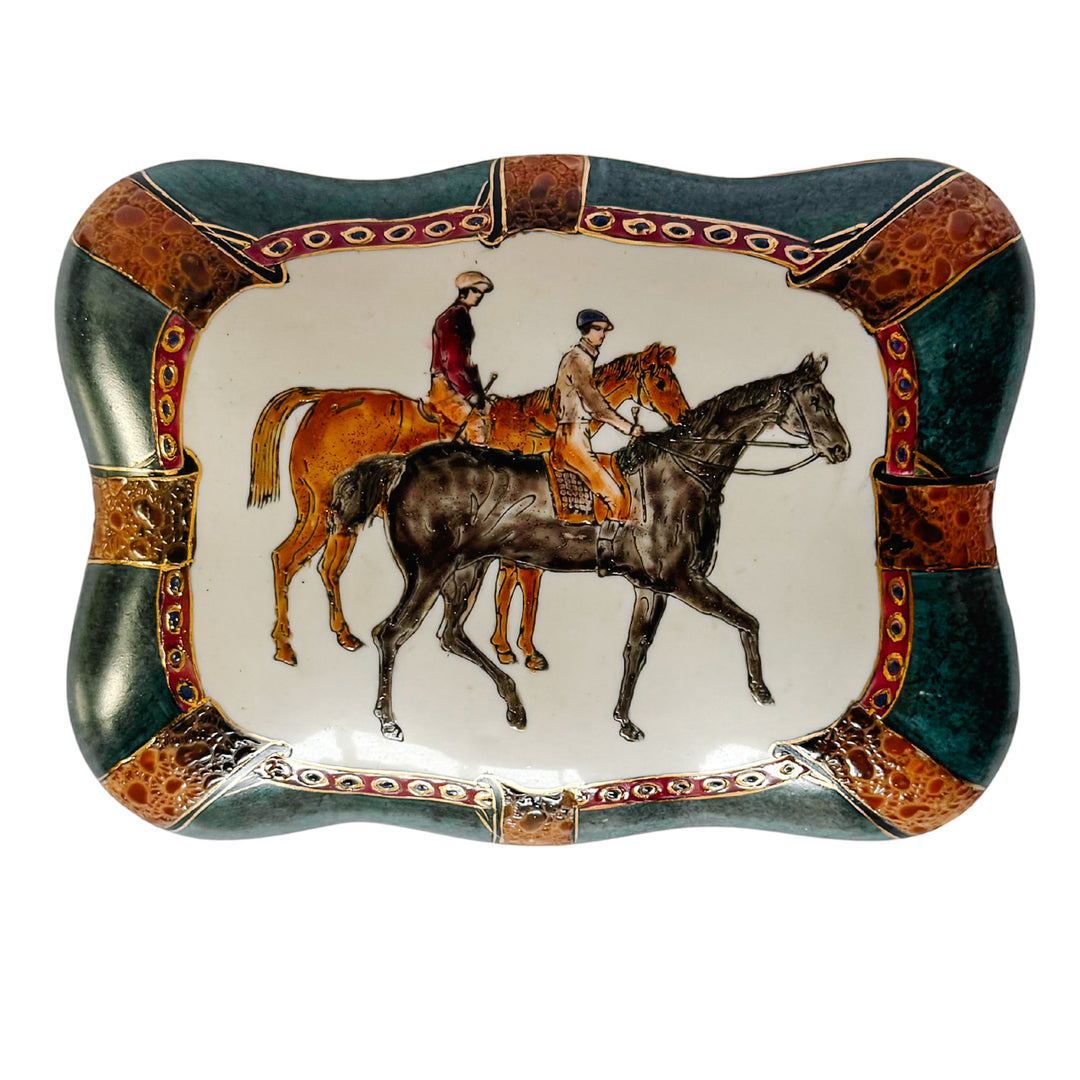 Large Vintage Equestrian Decorative Porcelain Box