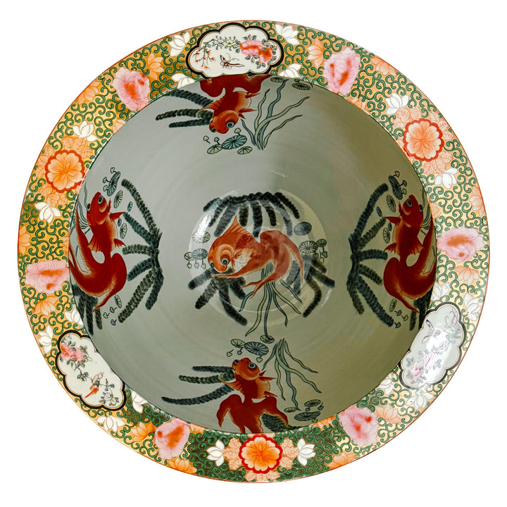 Large Vintage Famille Rose Medallion Fish Bowl Planter