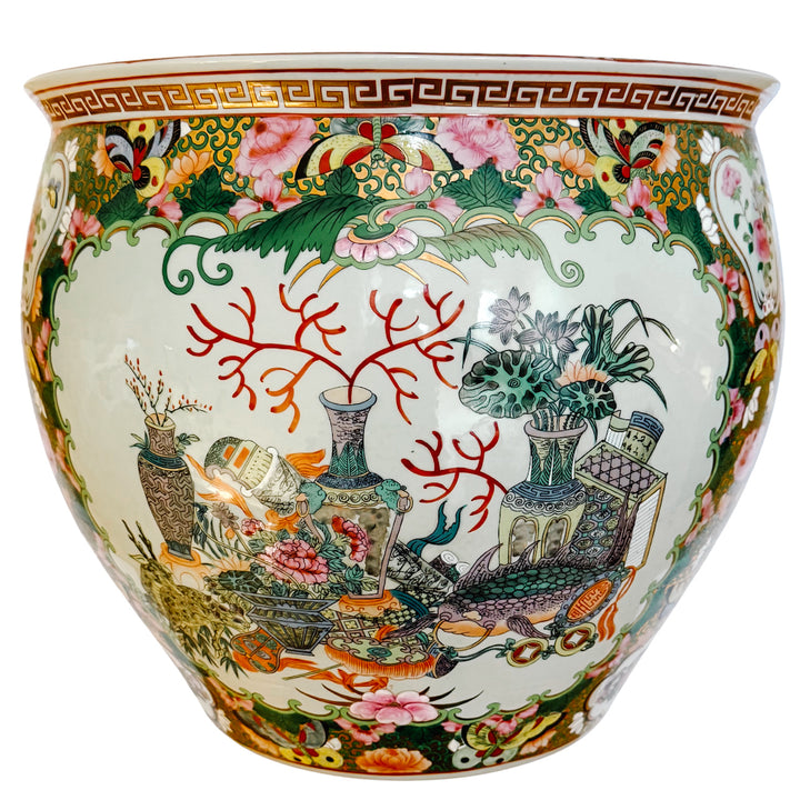 Large Vintage Famille Rose Medallion Fish Bowl Planter