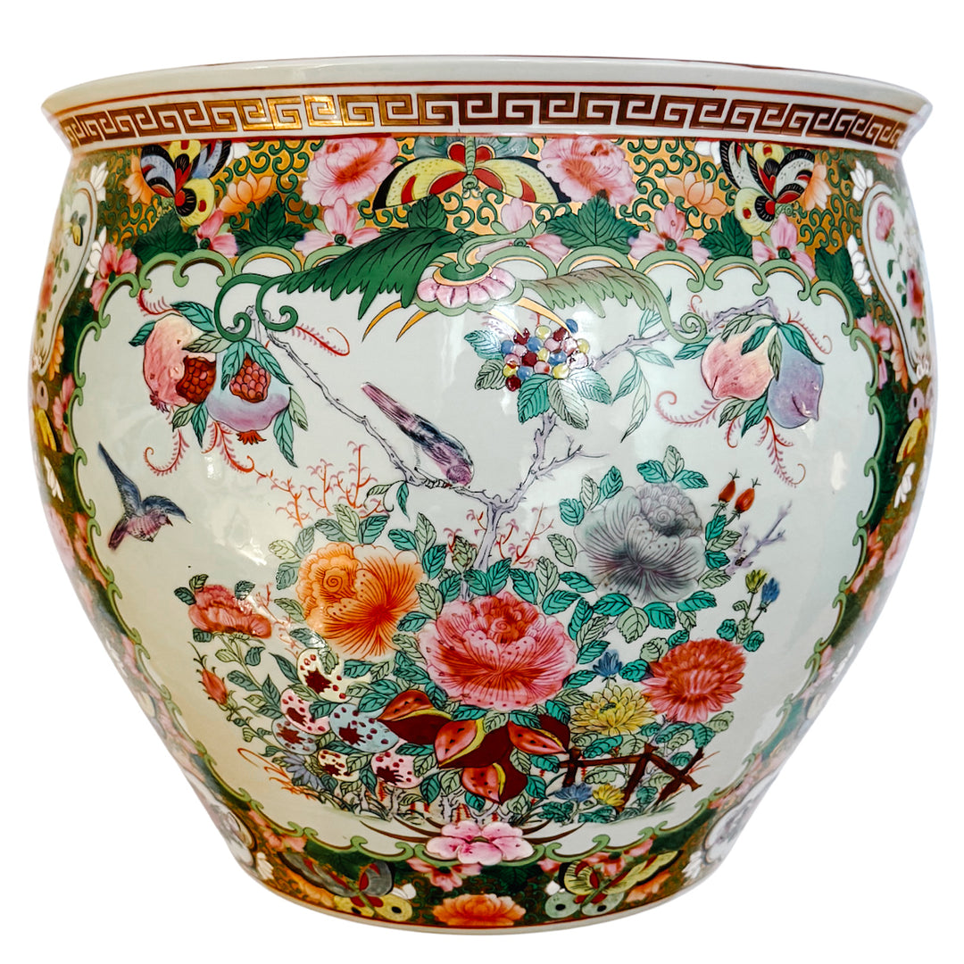 Large Vintage Famille Rose Medallion Fish Bowl Planter