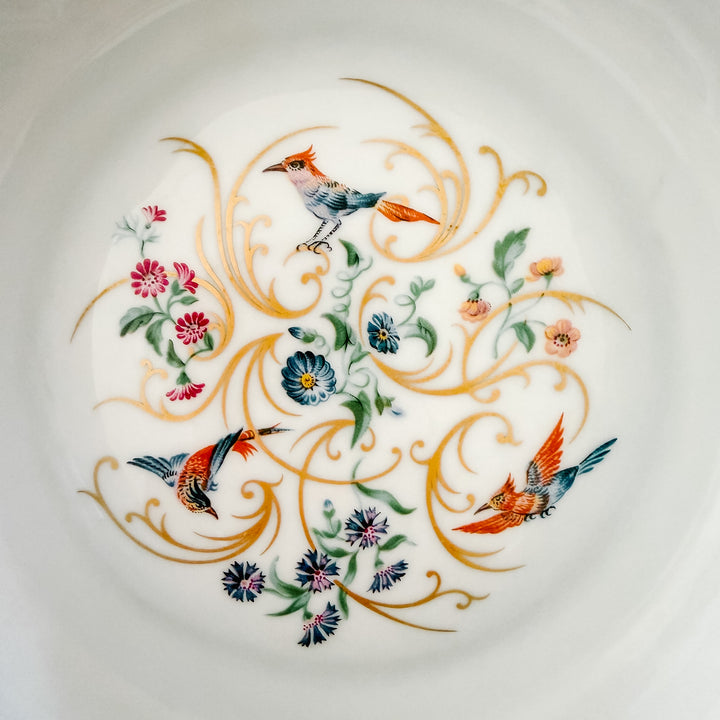 Large Vintage French Limoges Porcelain Ashtray With Birds of Paradise & 22k Gold Gilding