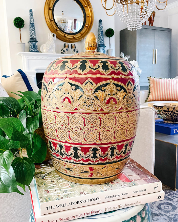 Vintage Gold & Burgundy Melon Jar