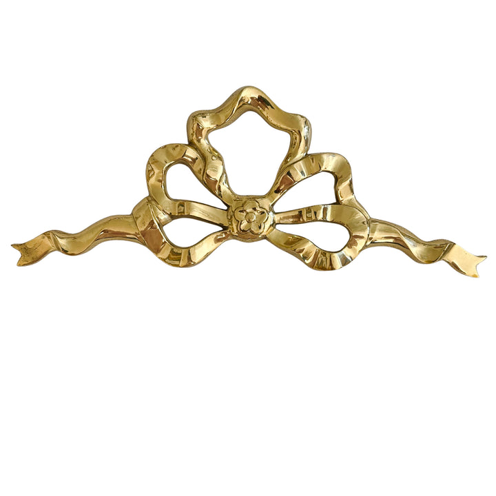Large Vintage Hollywood Regency Solid Brass Bow & Ribbon Wall Hanging