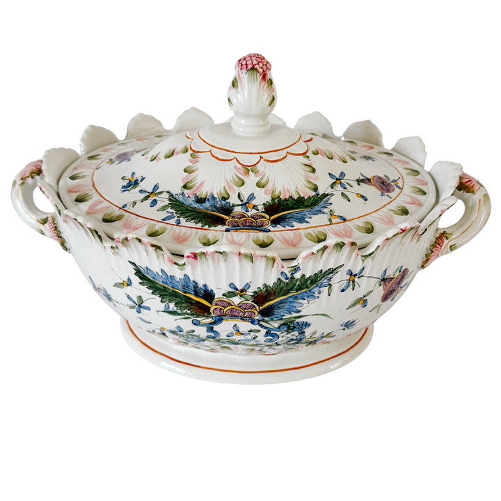 Large Vintage Italian Faience Porcelain Soup Tureen Set With Platter & Ladle