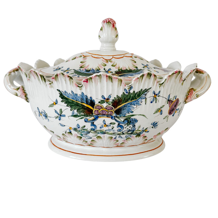 Large Vintage Italian Faience Porcelain Soup Tureen Set With Platter & Ladle