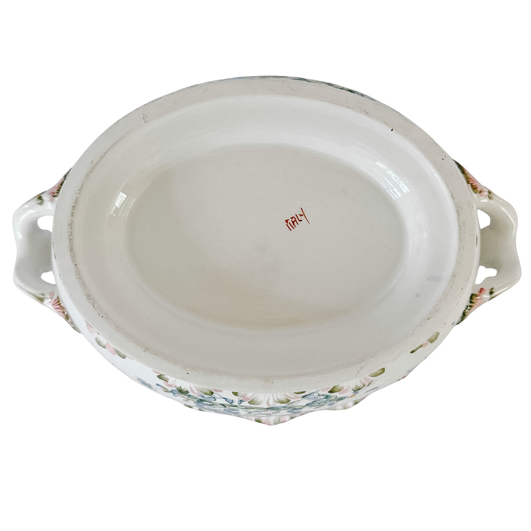 Large Vintage Italian Faience Porcelain Soup Tureen Set With Platter & Ladle