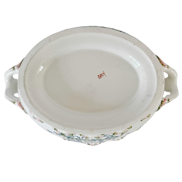Large Vintage Italian Faience Porcelain Soup Tureen Set With Platter & Ladle