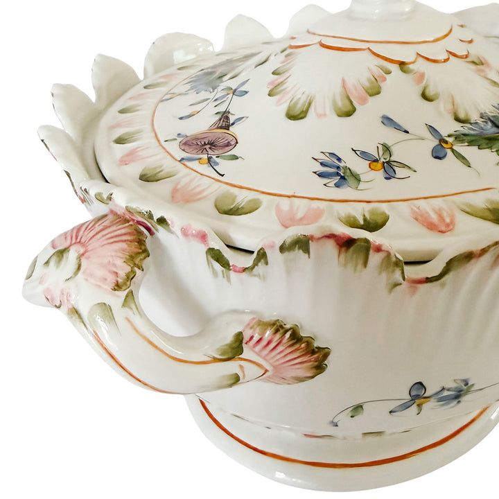 Large Vintage Italian Faience Porcelain Soup Tureen Set With Platter & Ladle