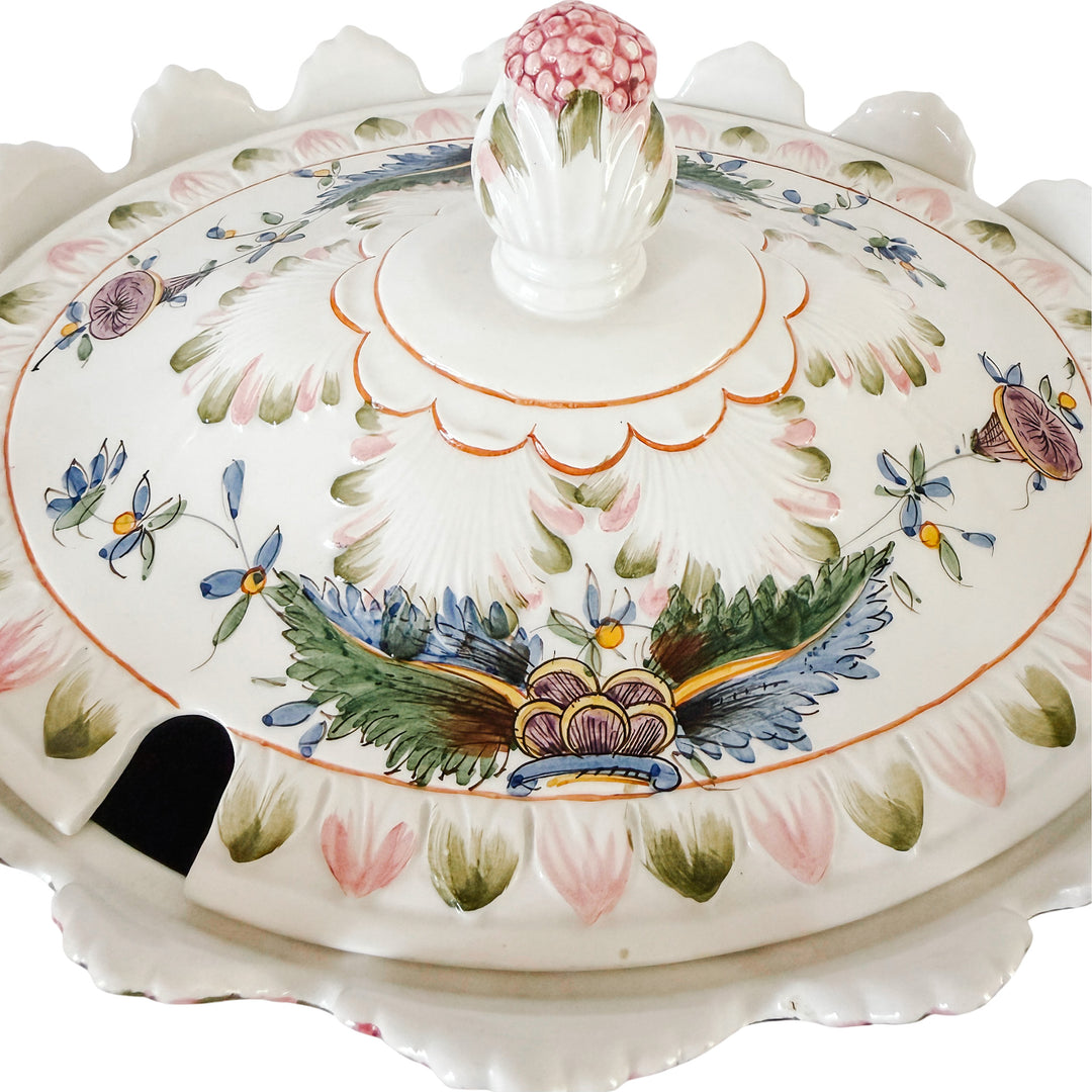 Large Vintage Italian Faience Porcelain Soup Tureen Set With Platter & Ladle