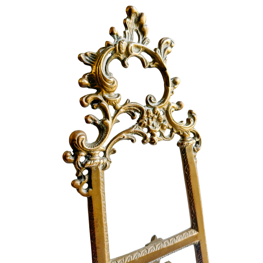 Large Vintage Rococo / Baroque Revival Brass Tabletop Display Easel