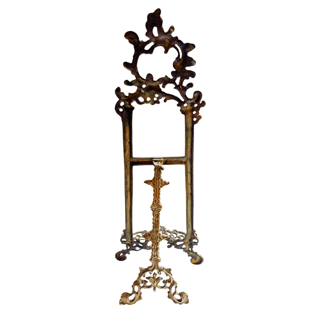 Large Vintage Rococo / Baroque Revival Brass Tabletop Display Easel