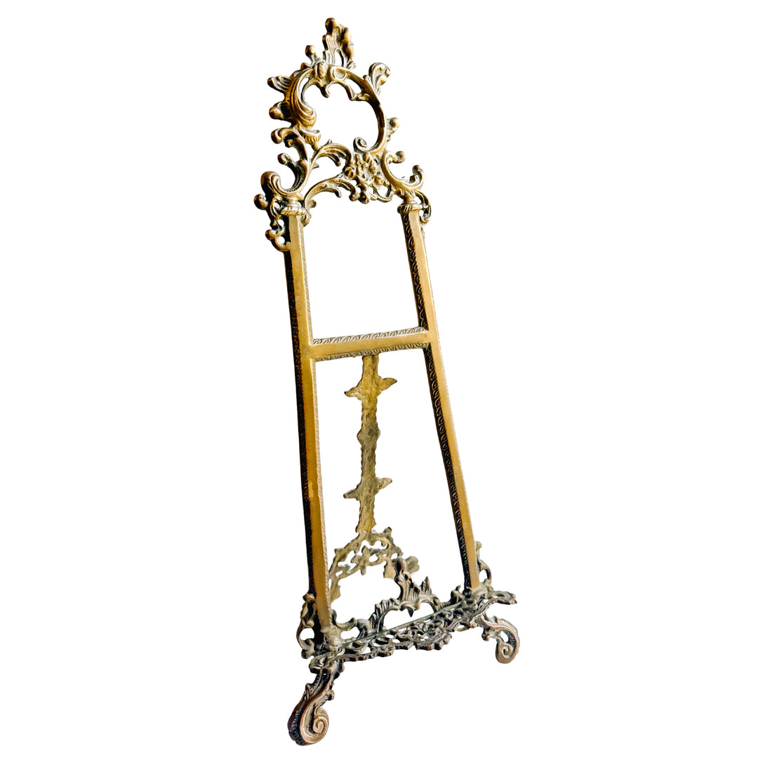 Large Vintage Rococo / Baroque Revival Brass Tabletop Display Easel