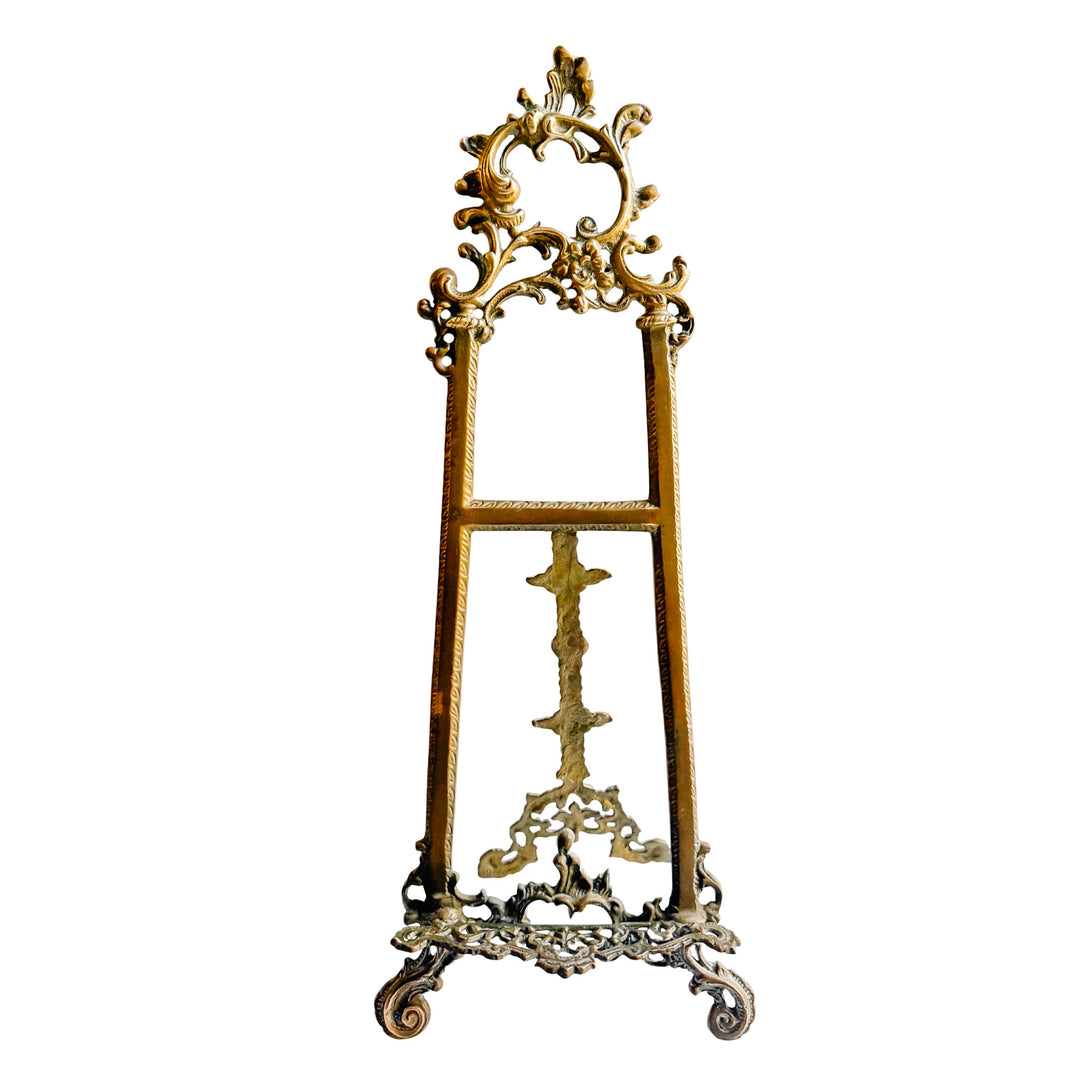 Large Vintage Rococo / Baroque Revival Brass Tabletop Display Easel
