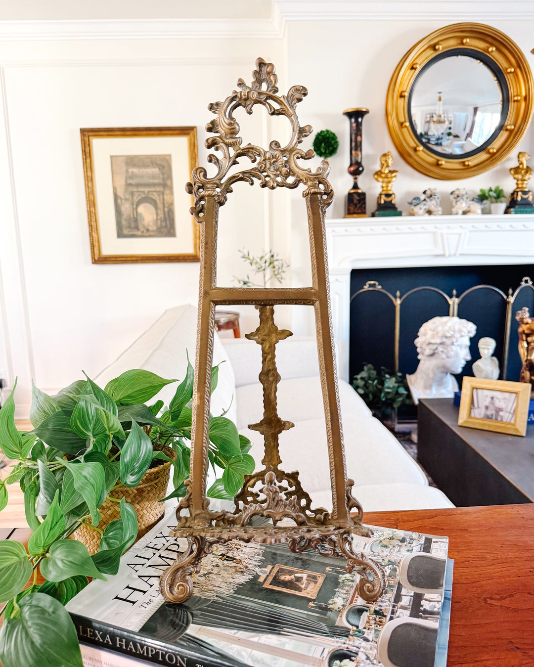 Large Vintage Rococo / Baroque Revival Brass Tabletop Display Easel