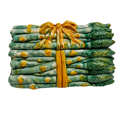 Large Vintage Majolica Green Asparagus Decorative Box