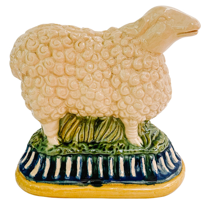 Large Vintage Majolica Style Pedestal Sheep