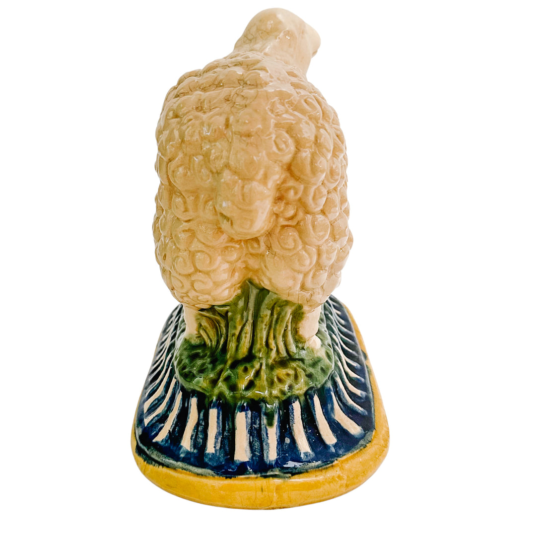 Large Vintage Majolica Style Pedestal Sheep
