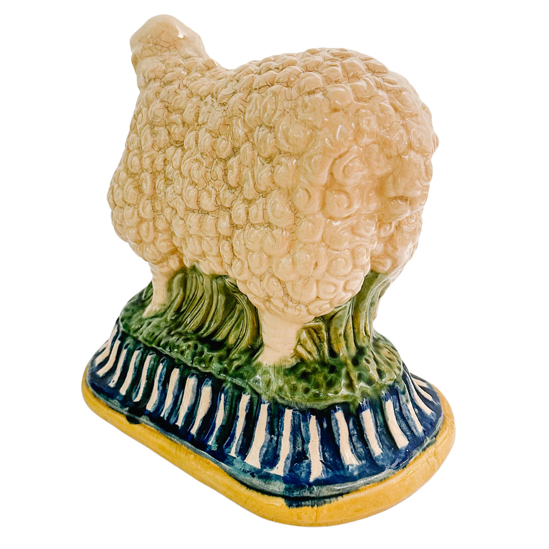 Large Vintage Majolica Style Pedestal Sheep