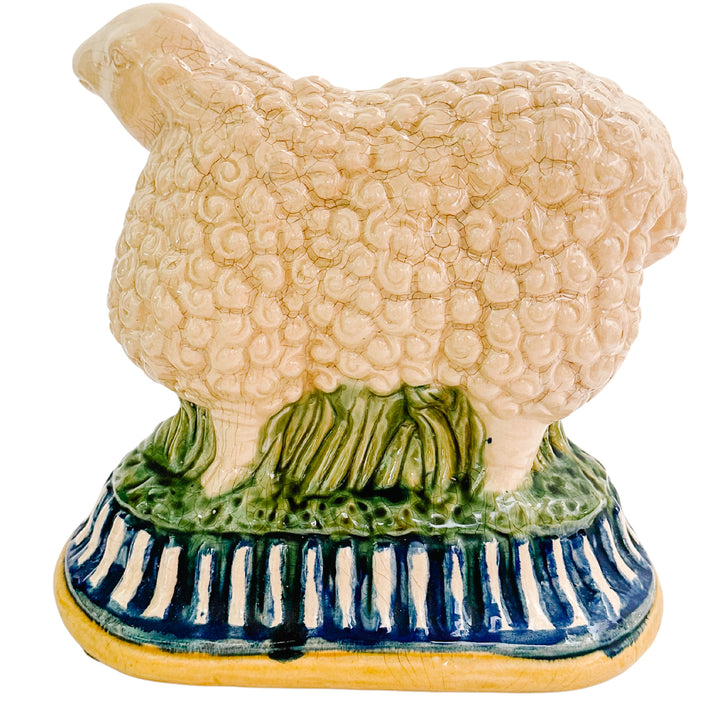 Large Vintage Majolica Style Pedestal Sheep