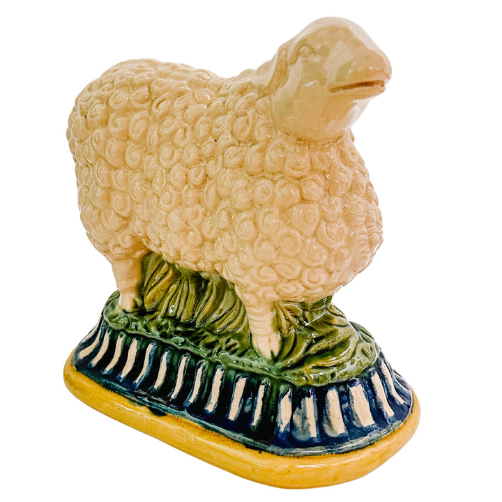 Large Vintage Majolica Style Pedestal Sheep