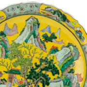 Large Yellow Ground Chinese Landscape Decorative Plate 17.5"