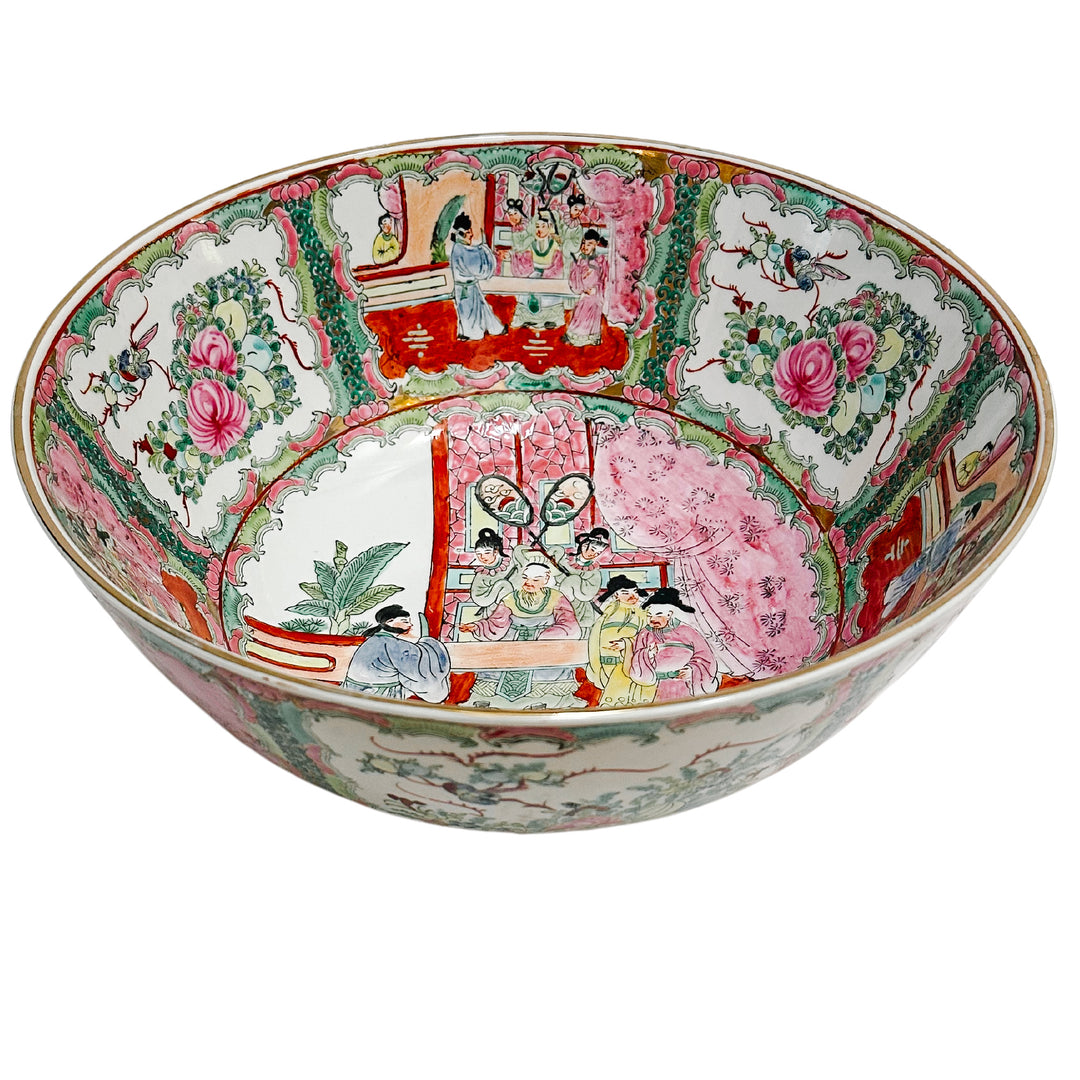 Large 14" Famille Rose Medallion Punch Bowl