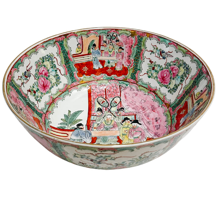 Large 14" Famille Rose Medallion Punch Bowl