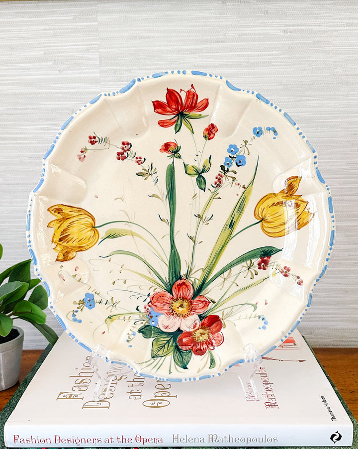 Large 1930s Italian Renaissance Majolica Floral Plate 12"