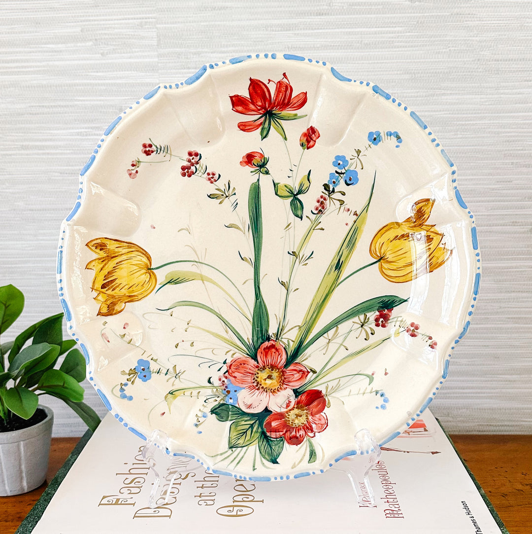 Large 1930s Italian Renaissance Majolica Floral Plate 12"