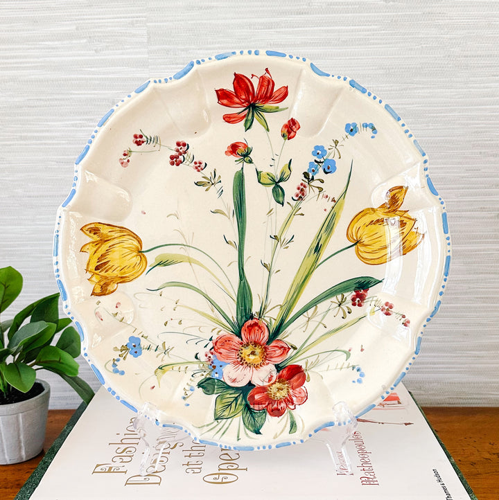 Large 1930s Italian Renaissance Majolica Floral Plate 12"