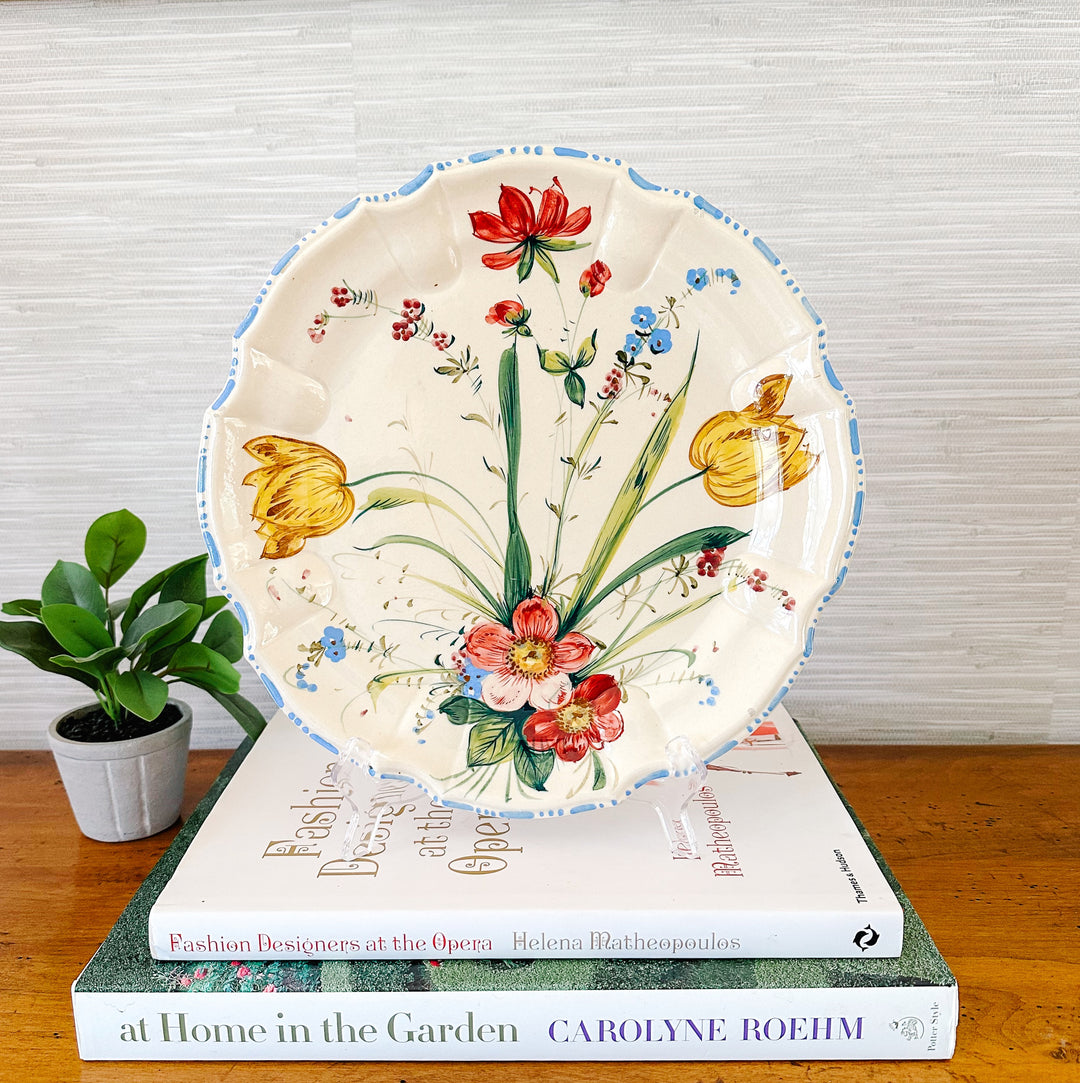 Large 1930s Italian Renaissance Majolica Floral Plate 12"
