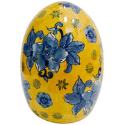 Vintage Large Blue & Yellow Chinoiserie Porcelain Egg