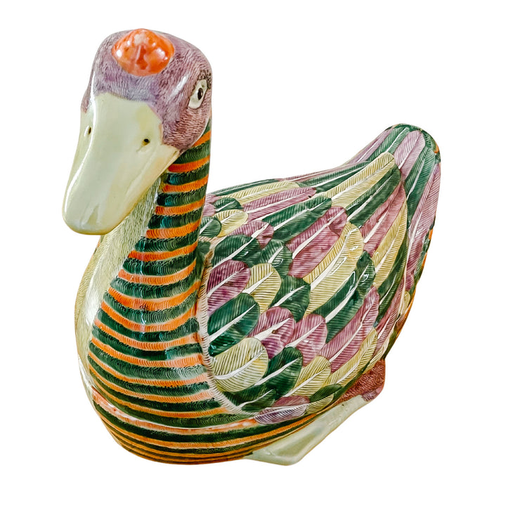 Large Chinese Famille Rose Swimming Goose Form Tureen