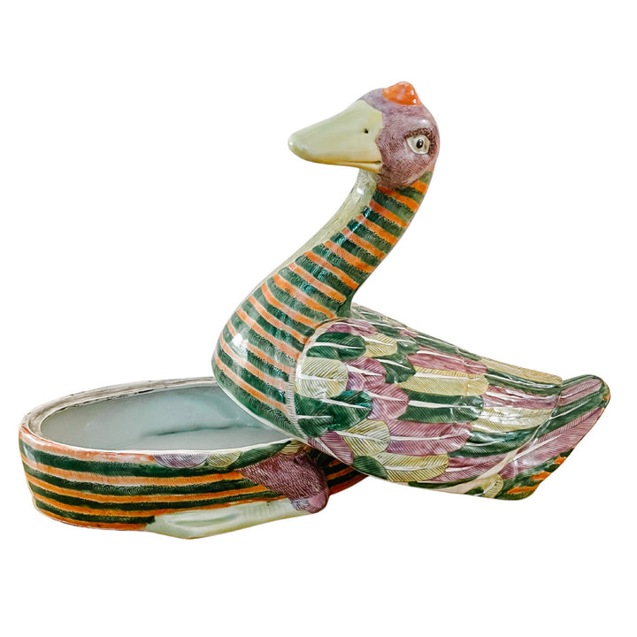 Large Chinese Famille Rose Swimming Goose Form Tureen