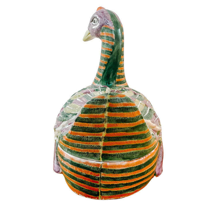 Large Chinese Famille Rose Swimming Goose Form Tureen