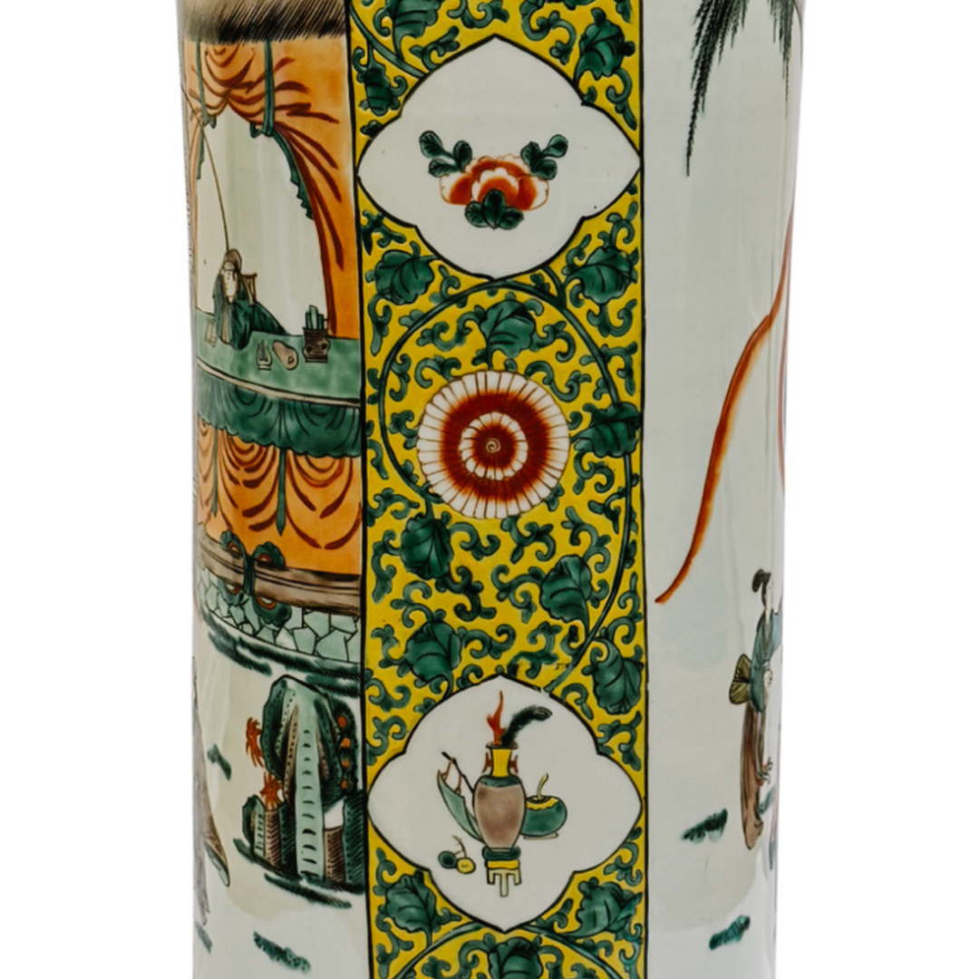 X-Large Chinese Famille Verte Porcelain Umbrella Stand
