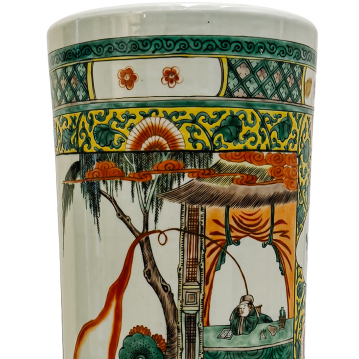X-Large Chinese Famille Verte Porcelain Umbrella Stand