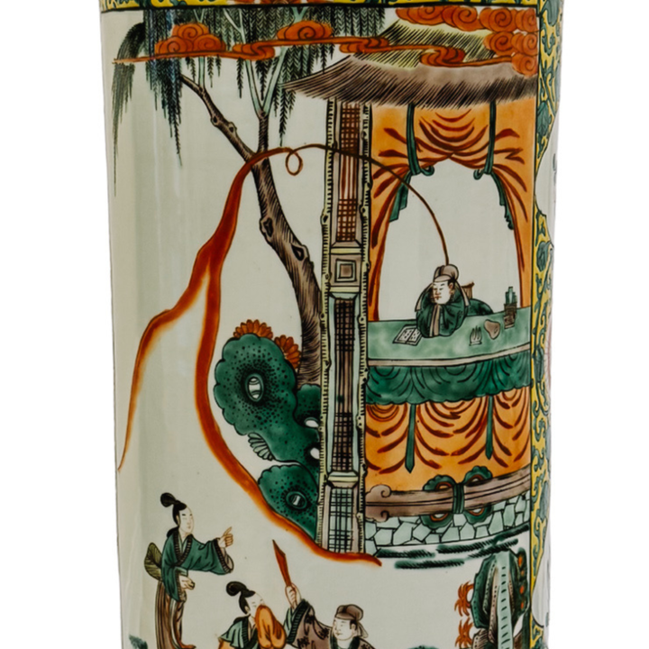 X-Large Chinese Famille Verte Porcelain Umbrella Stand