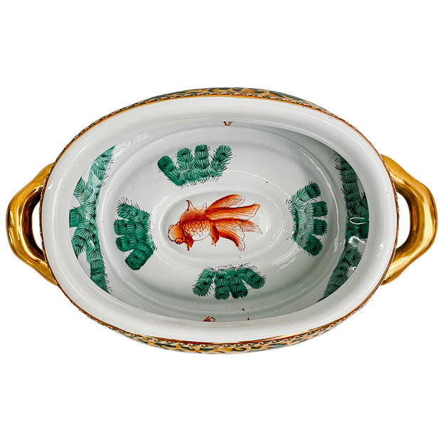 Large Chinoiserie Green & Gold Foot Bath Planter