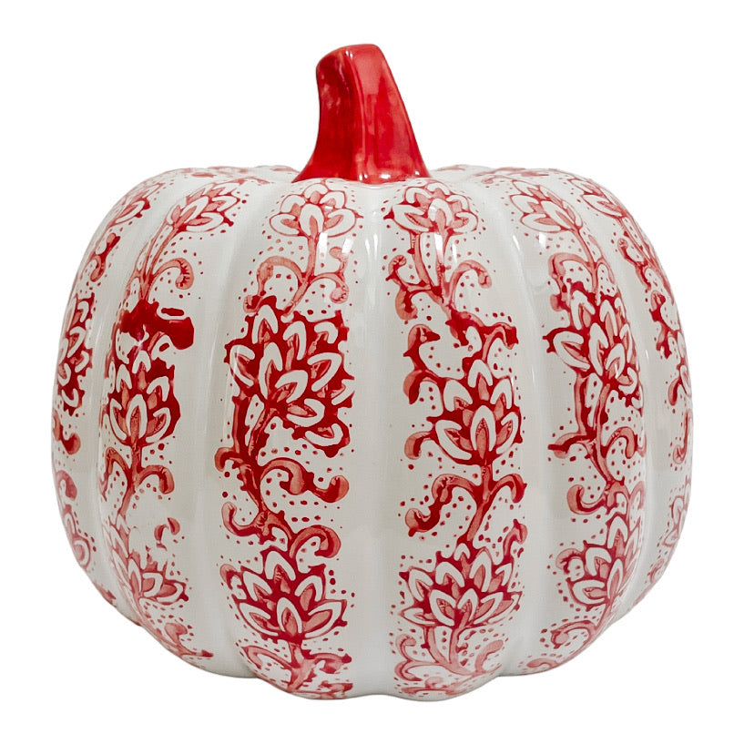 Large Chinoiserie Red & White Decorative Pumpkin